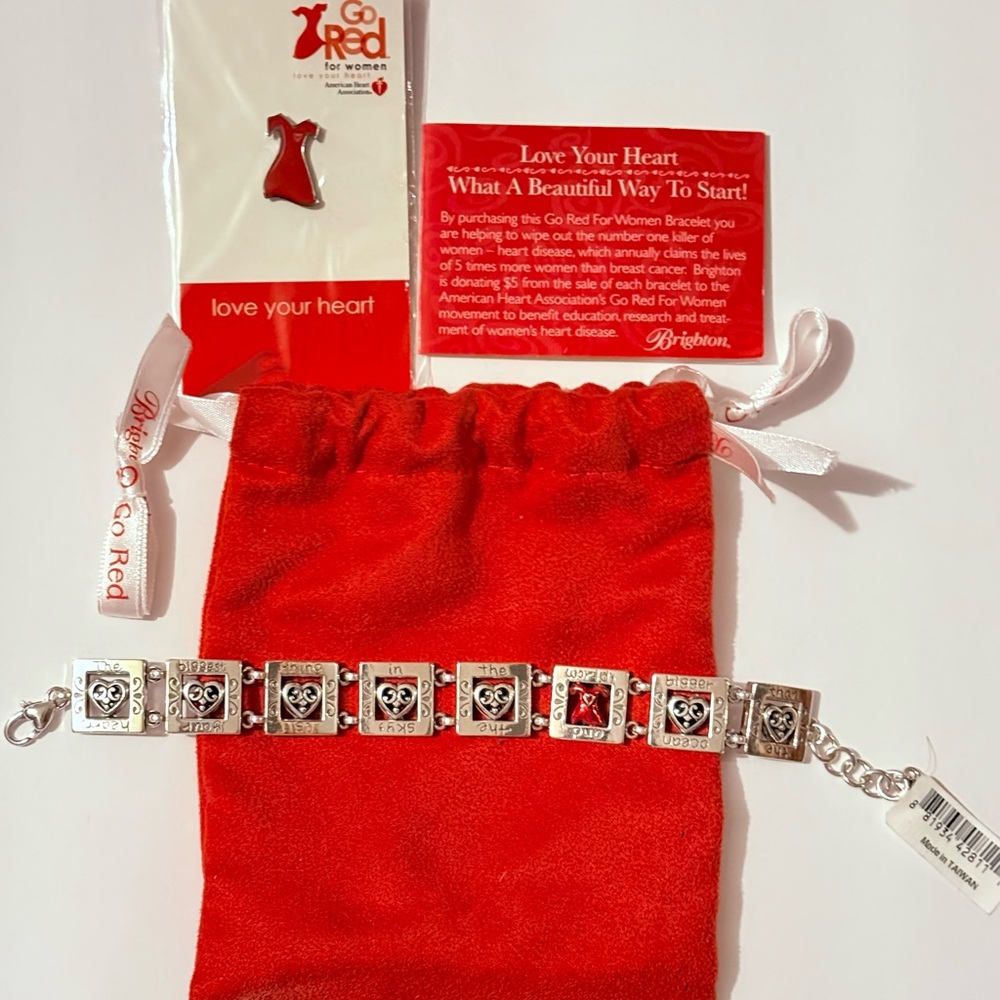 BRIGHTON Go Red For Women Bracelet In Red Bag Plus Macys Red Dress Pin NEW